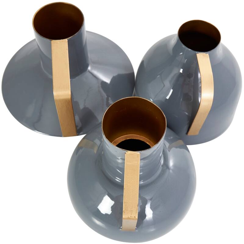 CosmoLiving by Cosmopolitan Metal Enameled Abstract Vase with Varying Shapes and Geometric Gold Handles (Set of 3)