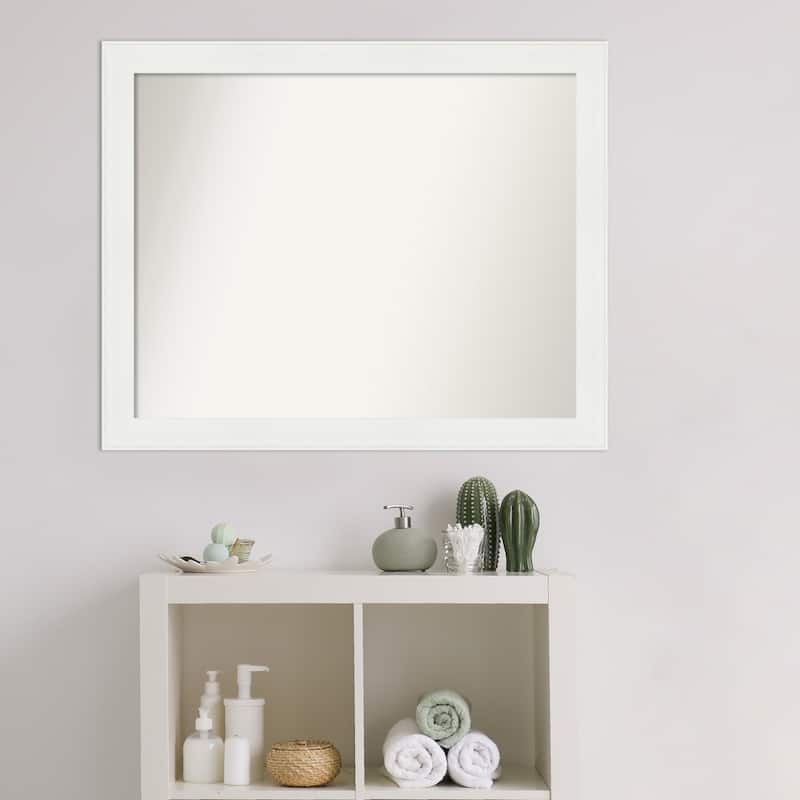 Non-Beveled Bathroom Wall Mirror - Vanity White Narrow Frame