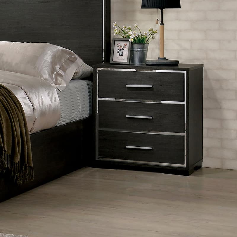 Kastela Contemporary Grey Wood 3-Drawer Nightstand with USB and Chrome Trim by Copper Grove - Warm Grey