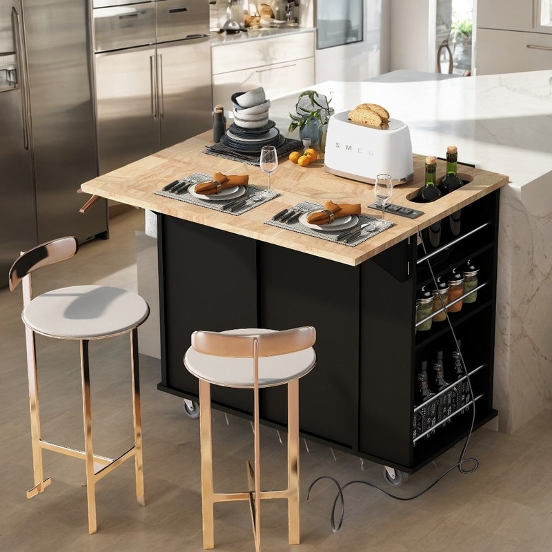 Kitchen Island with Power Outlet, Kitchen Storage Cart with Drop - Main Image
