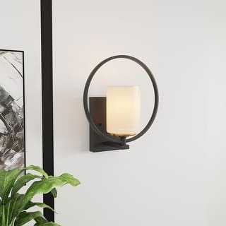 Modern Black and Gold Wall Light with White Frosted Glass Shade