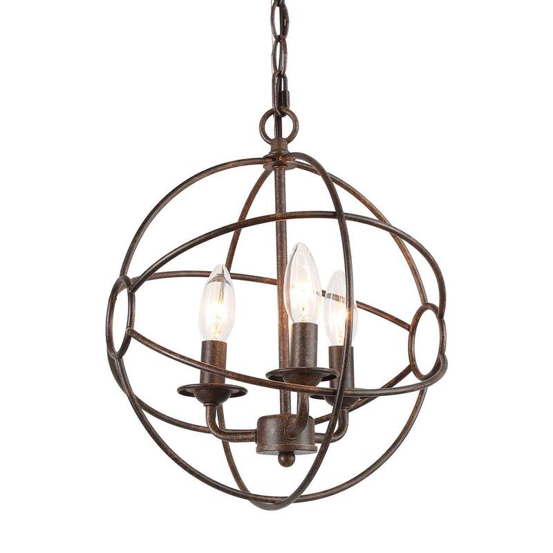 Farmhouse Rustic 3-Light Metal Globe Chandelier Pendant Light for Kitchen Island Dining Room - 12"W x 14"H