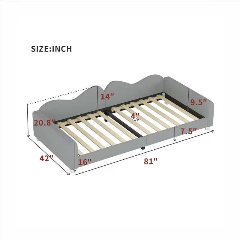 Twin Size Sherpa Fabric Upholstered Daybed with Cloud Backrest