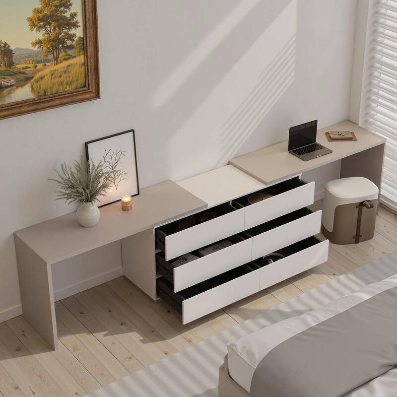 144.26'' Home Office Expandable Dresser Desk With 6 Drawers