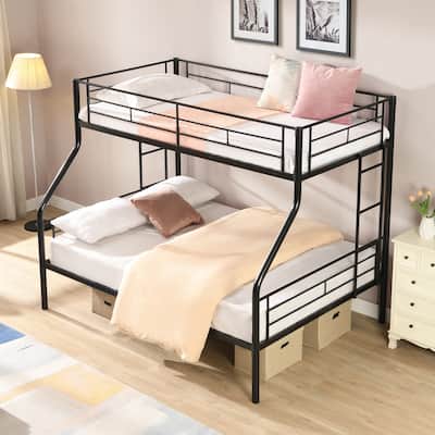 Metal Bunk Bed Twin Over Full Size Beds with 2 Side Ladder