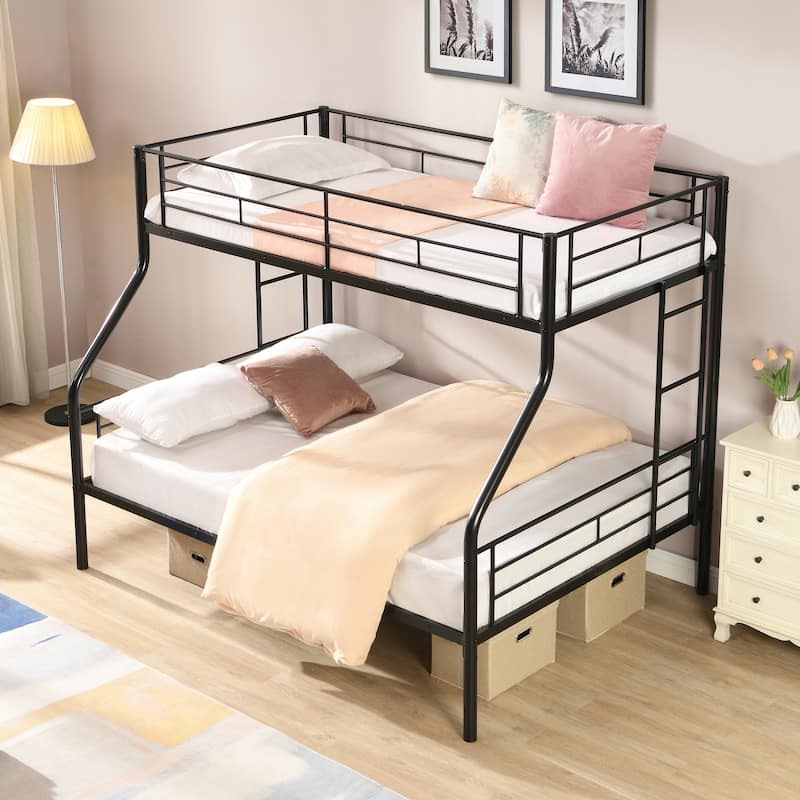 Metal Twin Over Full Bunk Bed with Storage, Easy Assembly, No Box Spring Needed