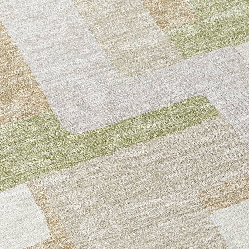 Machine Washable Indoor/ Outdoor Contempoary Blocks Chantille Rug