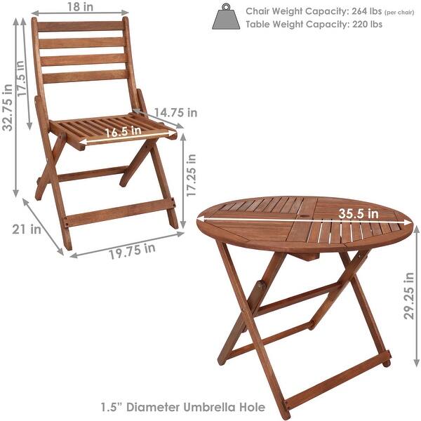 Sunnydaze 5-Piece Meranti Wood Round Dining Table with Folding Chairs ...