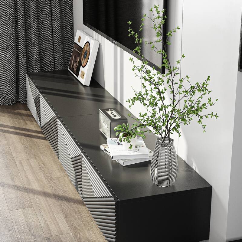 Modern Black TV Stand for 85 Inch TV, Floating Entertainment Center with Drop Down Doors Media Console