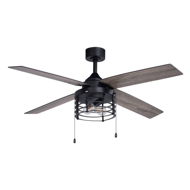 Rowan Matte Black Industrial 52-in. Ceiling Fan with LED Cage Light Kit - 52-in W x 17.5-in H x 52-in D