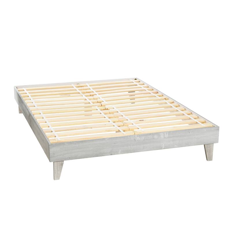 Wood Platform Bed - White Rustic