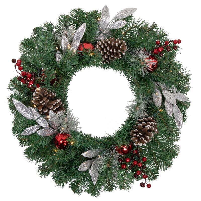 24" Decorated Frosted Pine Cone Berries Artificial Christmas Wreath