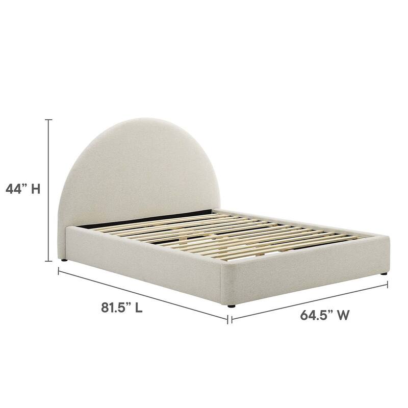 Palmetto Modern Round Headboard Ivory Fabric Upholstered Full Size Platform Bed