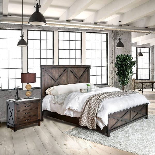 slide 2 of 20, Epona Rustic Dark Walnut Wood 2-Piece Panel Bed and Nightstand Set by The Gray Barn