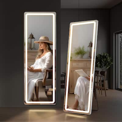 Floor Mirror with LED Light, Full Length Mirror with Stand, Hanging Mirror Wall Mounted Mirror, Full Body Mirror for Living Room