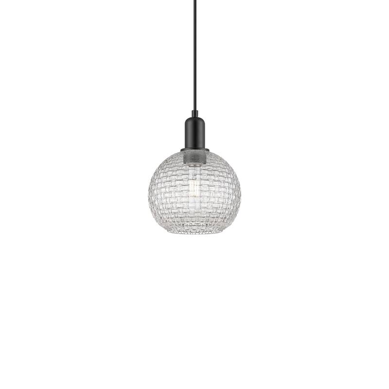 Innovations Lighting 716-1P-11-8 Athens Pendant Athens 8" Wide Mini - Matte Black / Clear Basketweave
