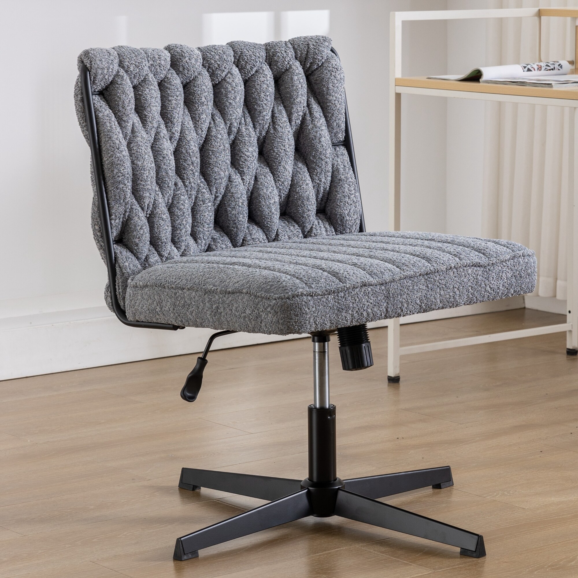Grey fabric desk shop chair no wheels