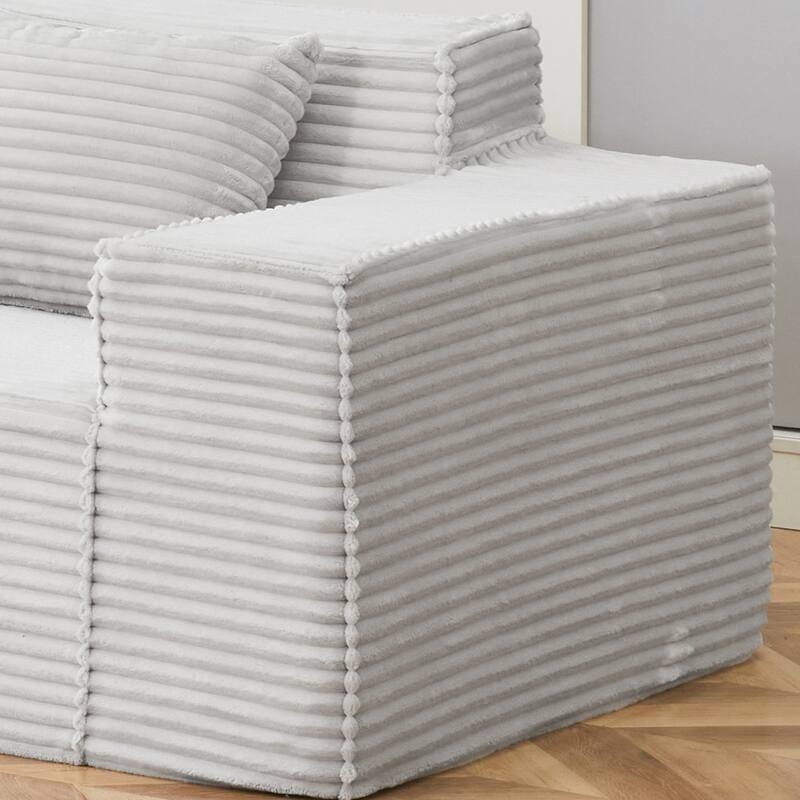 L-Shaped Modular Sectional Sofa with Ottoman, Striped Corduroy Deep Seat Cloud Couch, Large 4-Seat Corner Sofa