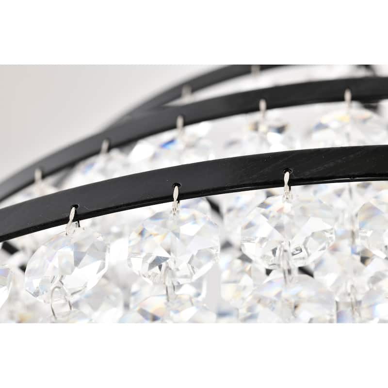 Antique Black Finish 6-Light Glam Chandelier with Tier Cascading Crystals