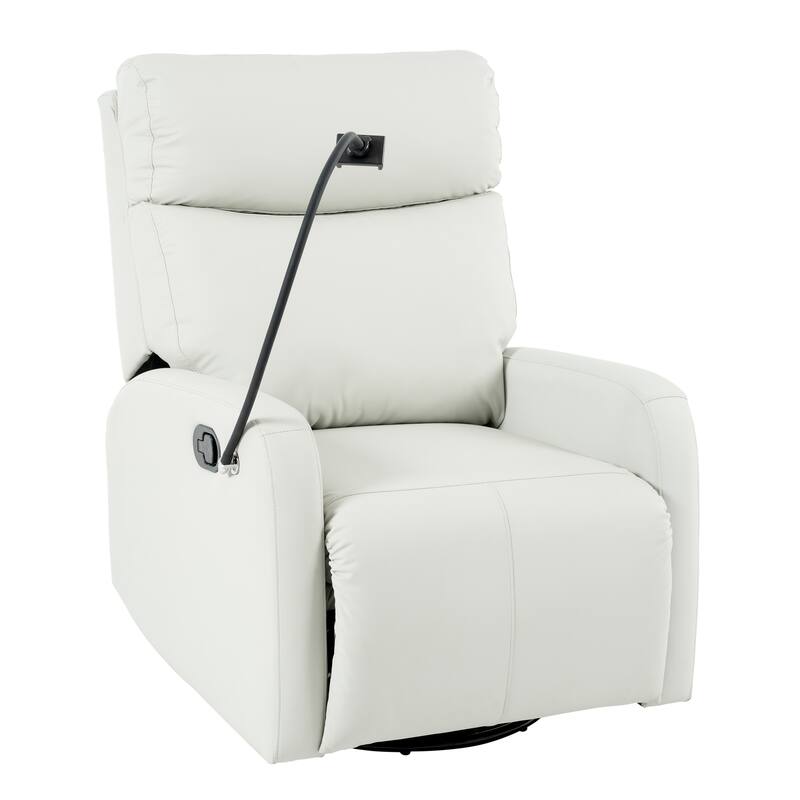 Swivel Recliner Chair with Phone Holder, PU Leather Upholstered Glider Rocking Chair, Small Recliner with Retractable Footstool