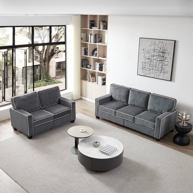 Modern Corduroy Storage Sofa Set with Internal Storage, 2 Removable