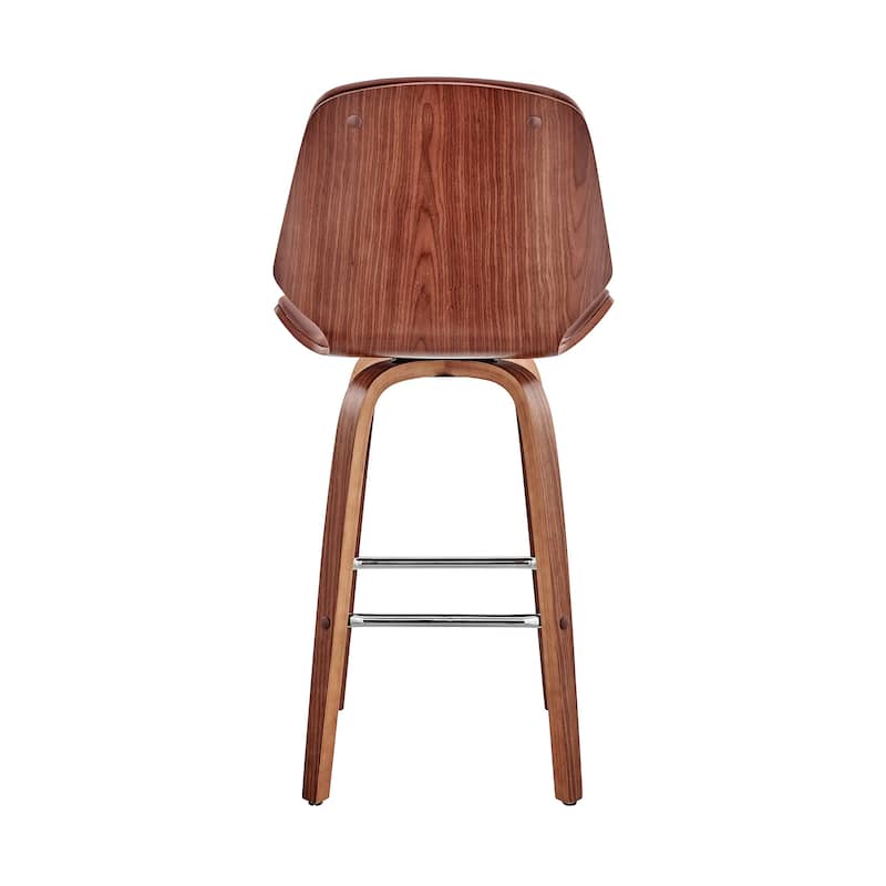 26" Brown Faux Leather Swivel Seat Wooden Bar Stool - 40" x 19" x 20"