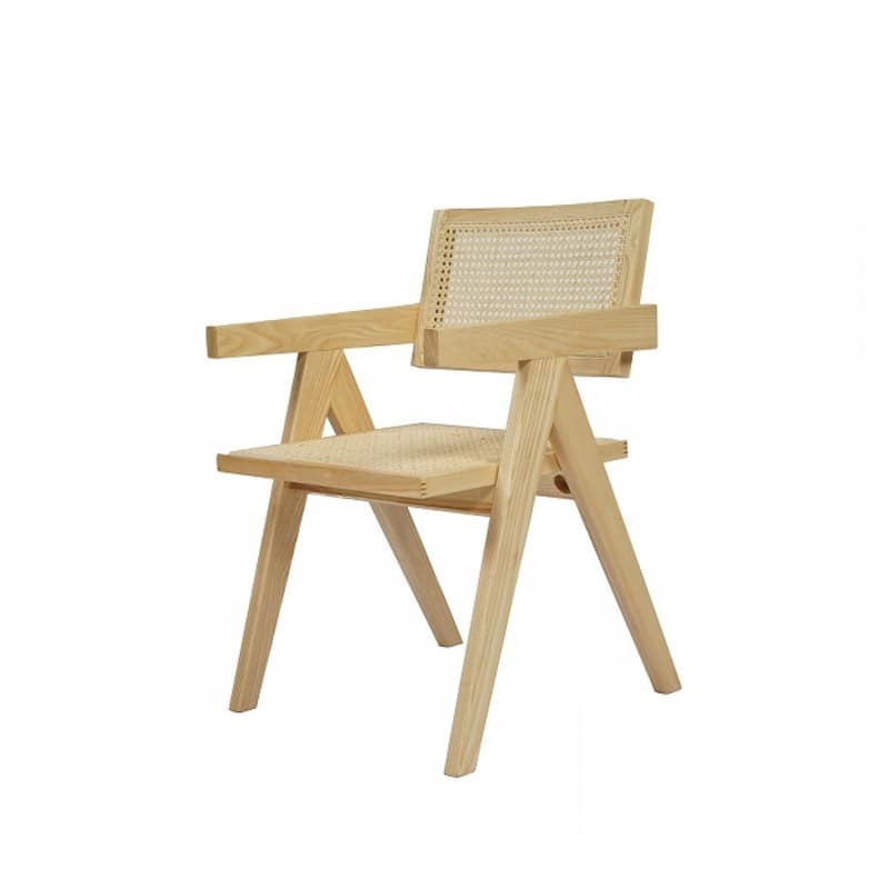 Modern Rattan Dining Armchair with Solid Wood Legs and Open Back for Dining Room or Living Room - 21"L x 22"W x 31"H - Natural