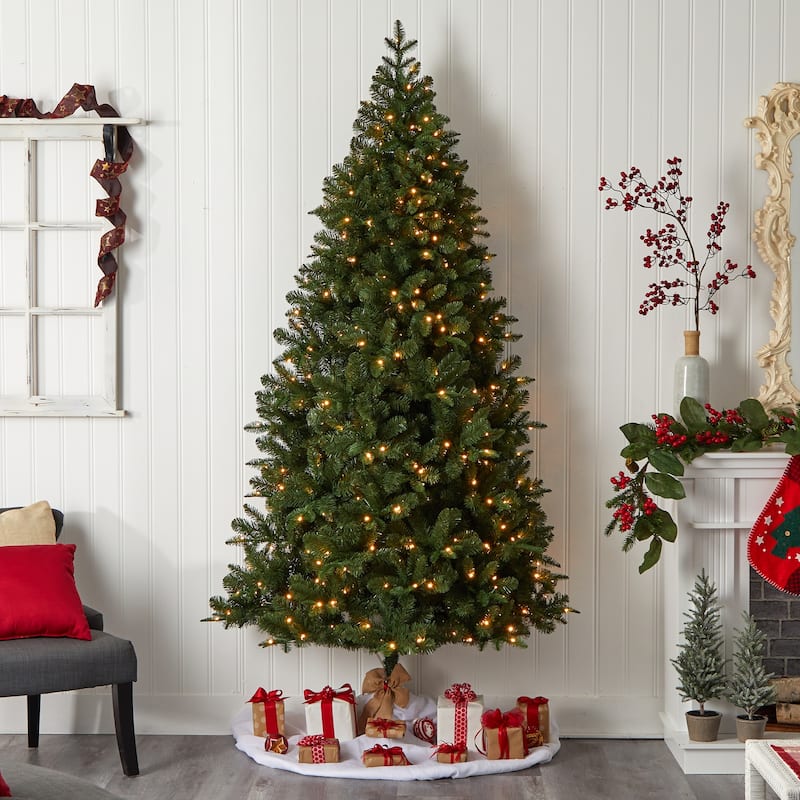 8ft. Spruce Flat Back Artificial Christmas Tree with 280 Warm White LED Lights & 1208 Branches - Space-Saving Holiday X-Mas Tree