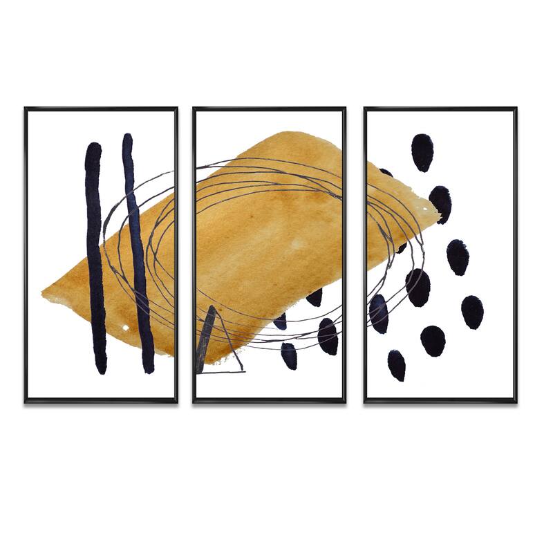 Designart "Abstract Geometric In Brown With Black Polka" Modern Framed