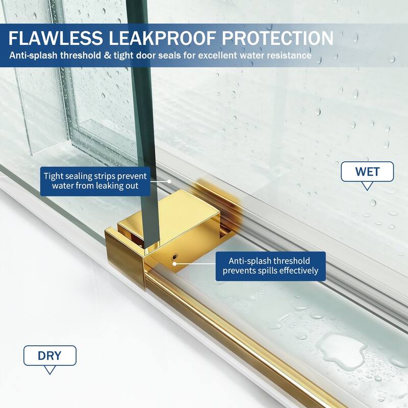 ABRUZZO 56-60" W x 76" H Frameless Soft-Closing Single Sliding Shower Door 1/4" (6mm) Explosion-Proof Tempered Glass