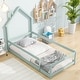 preview thumbnail 3 of 6, Light Green Twin Size Pine Wood Floor bed with House-shaped Headboard and Fences for Bedroom