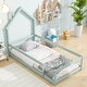 preview thumbnail 3 of 22, Twin Size Wooden Floor Bed with House-Style Headboard and Guardrails for Safe and Imaginative Sleep
