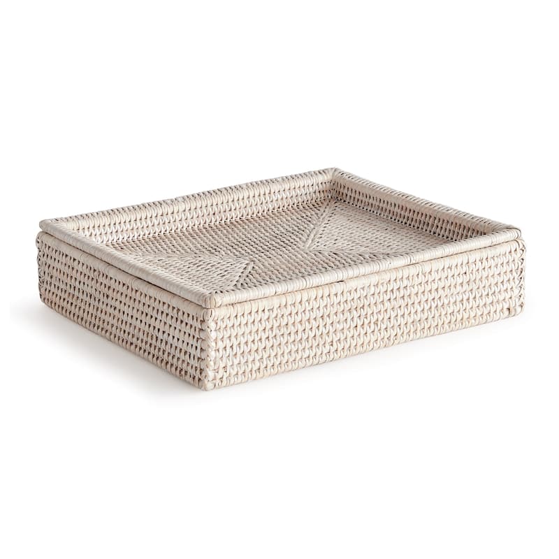Burma Rattan Lidded Letter Box - Whitewash