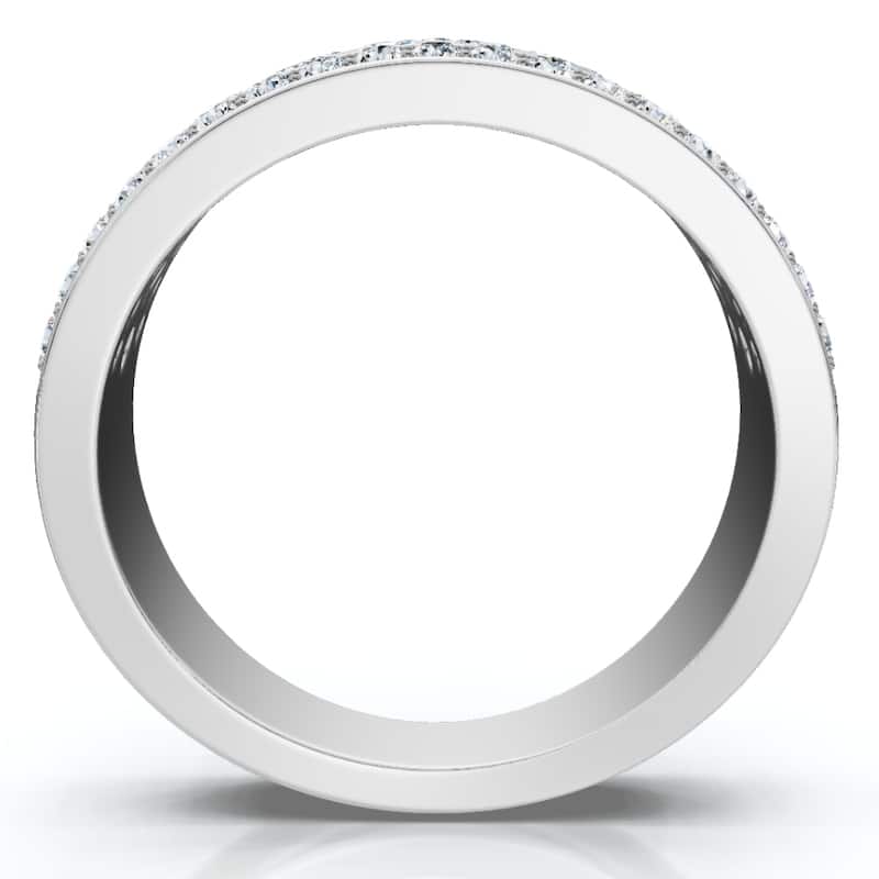 1 Ct Diamond Three Row Womens Anniversary Wide Wedding Ring White Gold