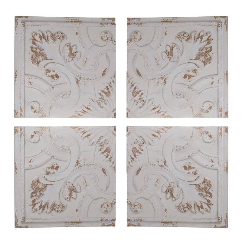 Farmhouse Style Wall Decor, Distressed Wooden Square Wall Panels, Suitable for Various Interior Styles - White