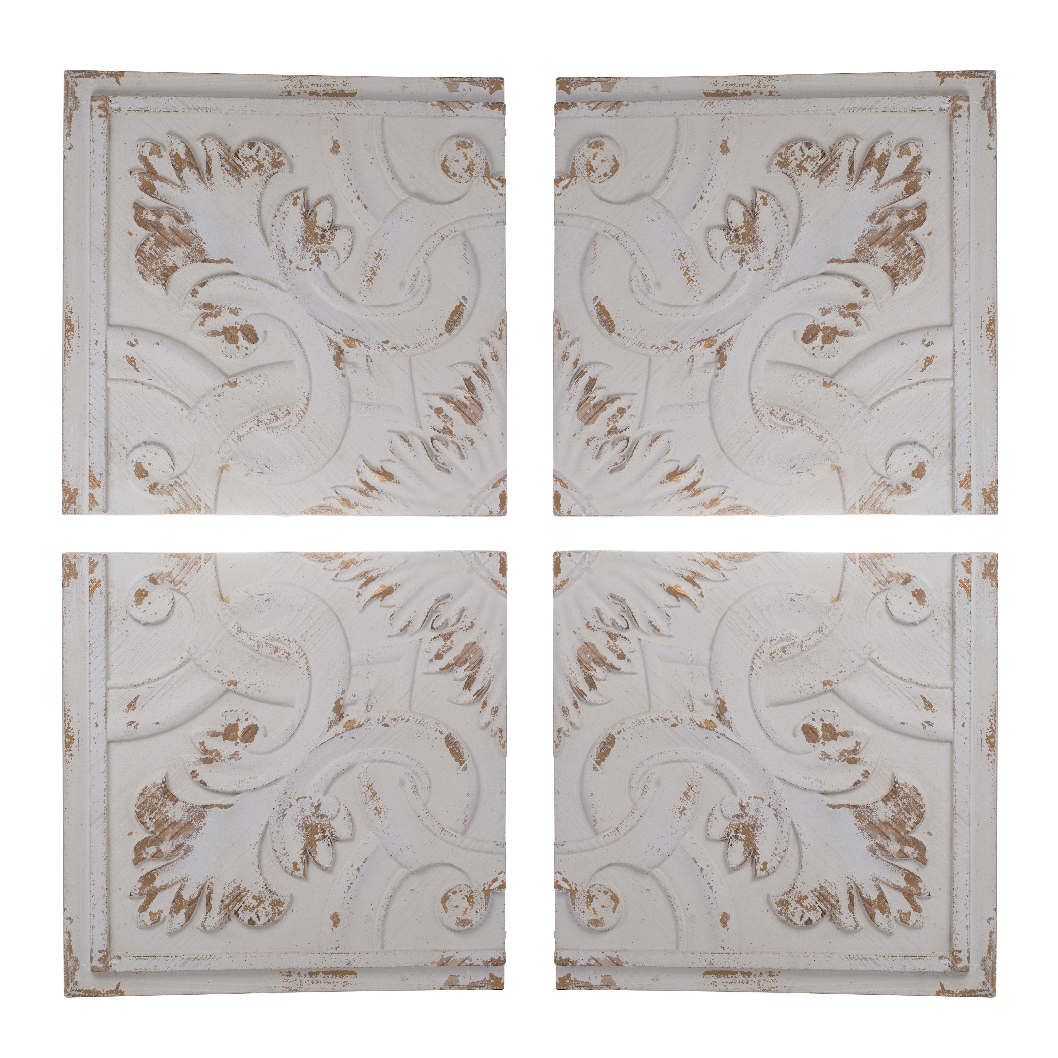 S/4 Distressed Wooden Square Wall Panels, 17.5x17.5