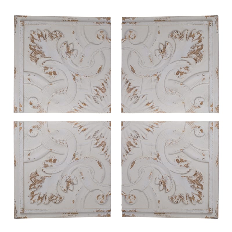 S/4 Distressed Wooden Square Wall Panels, 17.5x17.5" - White