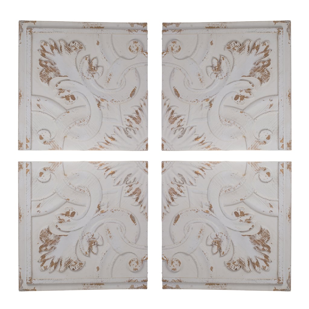 S/4 Distressed Wooden Square Wall Panels, 17.5x17.5" - White