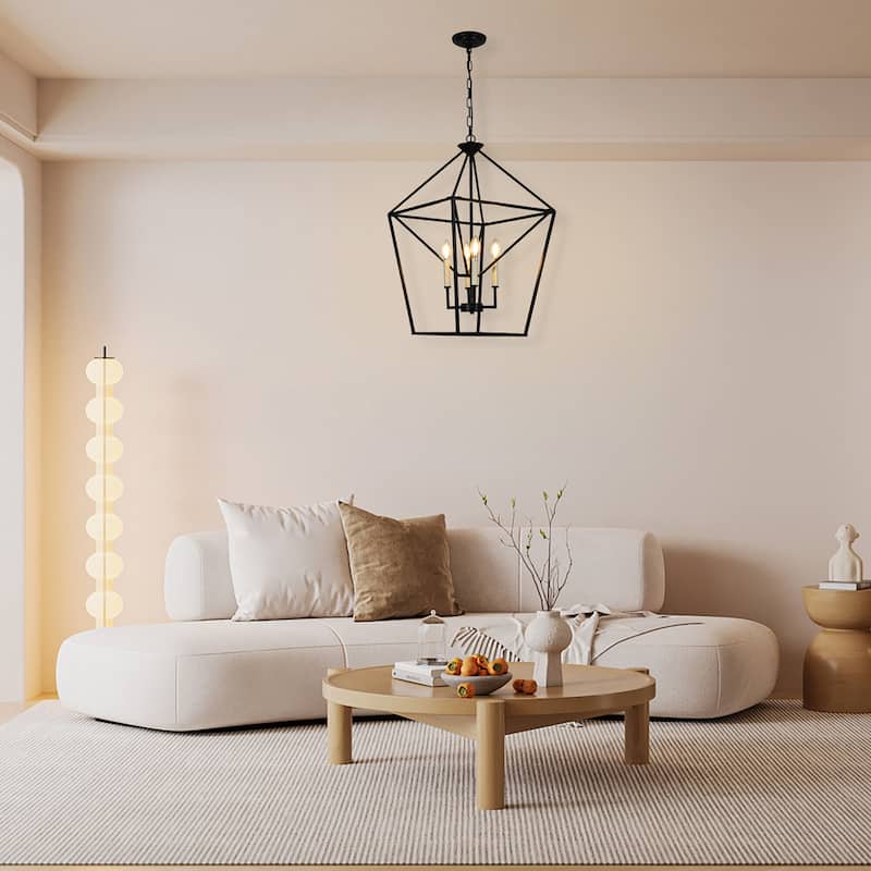 4 - Light Dimmable Lantern Geometric farmhouse Chandelier