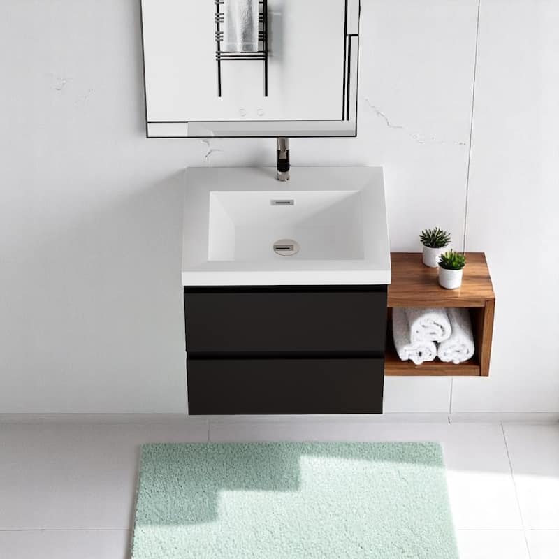 24" Floating Bathroom Vanity with Resin Sink, Modern Wall-Mounted Storage Cabinet with Soft Close Drawers