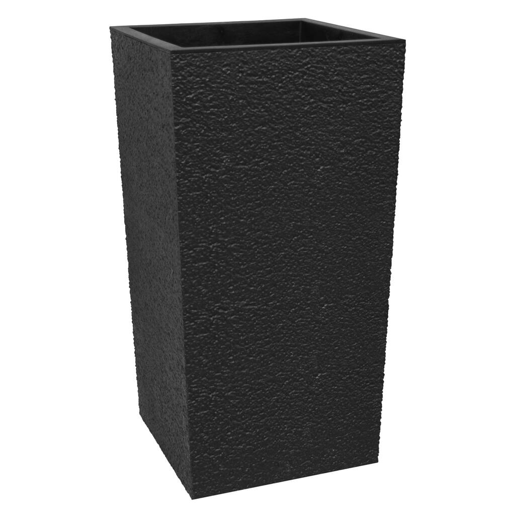 Tierra Verde Citadel Stucco Self Watering Square Planter, 13.5"W x 26"H, Black - 16.5