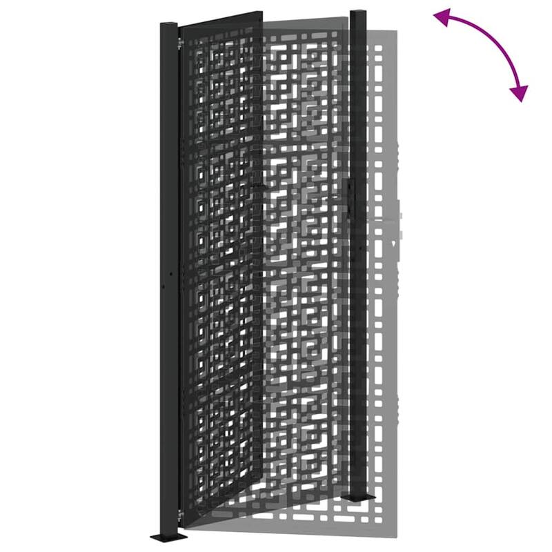 vidaXL Garden Gate Black Steel Leaf Design