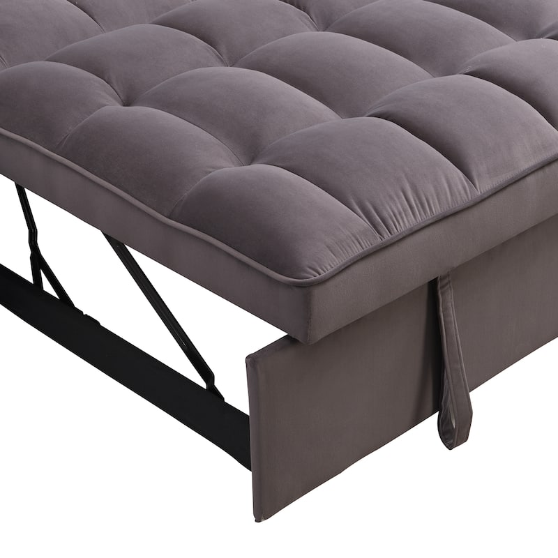 Charcoal Grey Modern Velvet 3 in 1 Convertible Sleeper Loveseat Futon Sofa with Adjustable Reclining Backrest and Toss Pillows