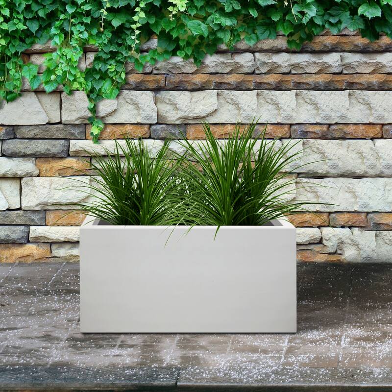 Kante Rectangular Pure White Concrete Metal Indoor Outdoor Planter Pot, w/ Drainage Hole for Patio, Home and Garden