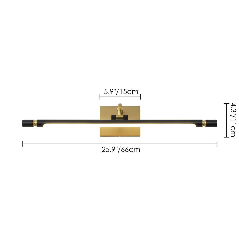 25.9" Modern Gold/Black Linear Bathroom Vanity Light LED Picture Lights for Wall - 25.9 in. W x 4.3 in. H x 8.2 in. D