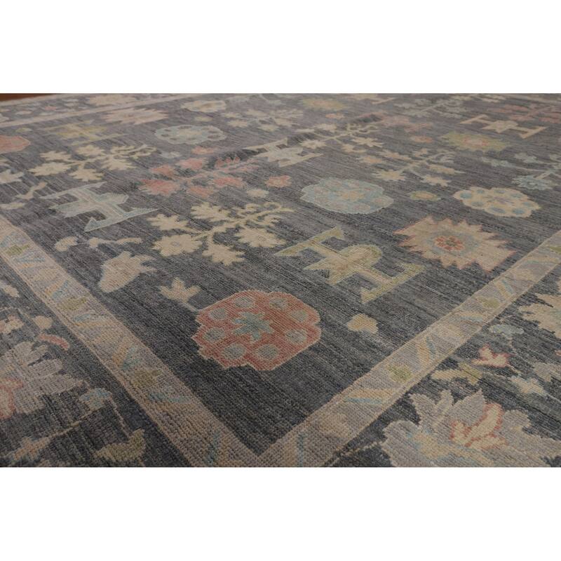 Vegetable Dye Oushak Oriental Area Rug Handmade Grey Wool Carpet - 8'4"x 9'11"
