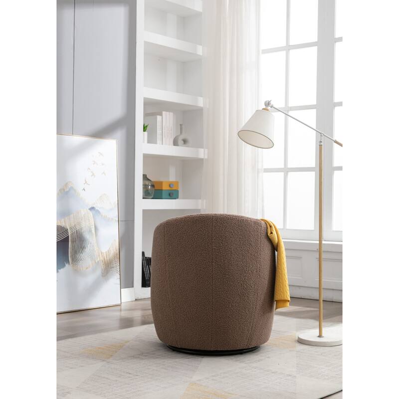 Teddy Fabric Swivel Barrel Chair with 360° Rotation & Metal Base