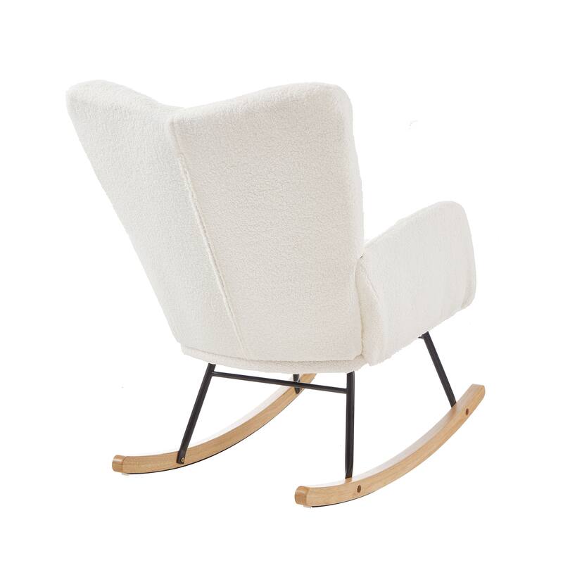 Glider Chair for Living Room Tufted Upholstered Teddy Fabric Rocking Chair with Metal Frame Accent Chair