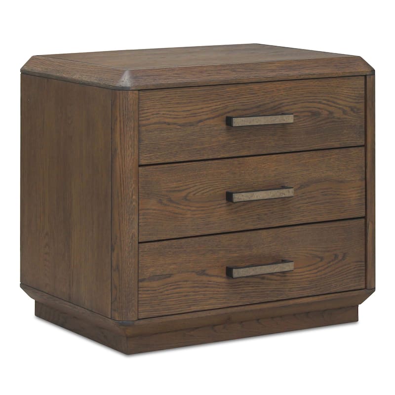 NADAAL STUDIOS Rosara Brown Solid Oak and Veneer 3-Drawer Nightstand with Iron Handle