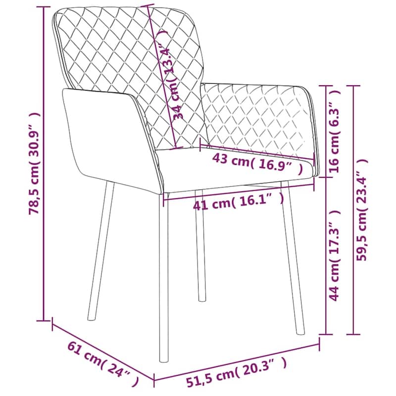 vidaXL Dining Chairs 2 Pcs Accent Upholstered Chair for Living Room Velvet - 20.3" x 24" x 30.9"